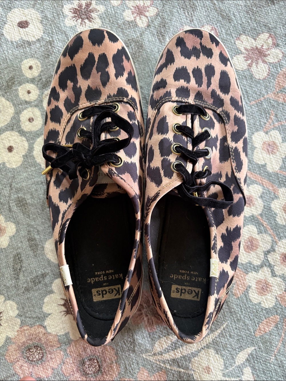 kate spade Leopard Print Pink and Black Lace-Up Sneakers